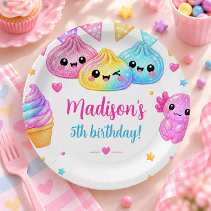 Rainbow Colourful Squishy Girl Birthday Party Paper Plate
