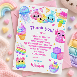 Rainbow Colourful Squishy Girl Birthday Party Thank You Card