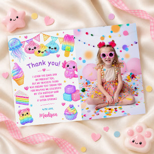 Rainbow Colourful Squishy Girl Birthday Photo Thank You Card