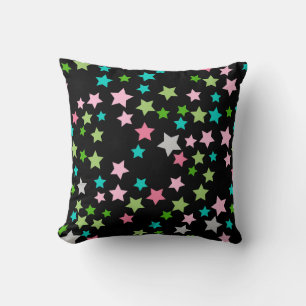 Rainbow Colourful Stars Black Starry Night Cushion