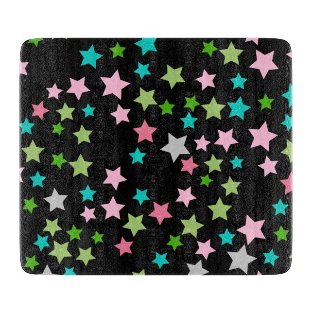 Rainbow Colourful Stars Black Starry Night Cutting Board (Front)
