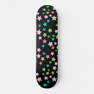 Rainbow Colourful Stars Black Starry Night Skateboard