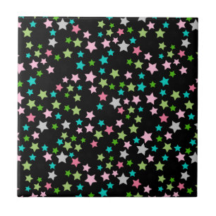 Rainbow Colourful Stars Black Starry Night Tile