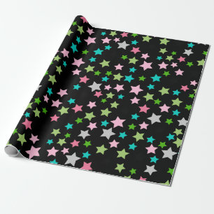Rainbow Colourful Stars Black Starry Night Wrapping Paper