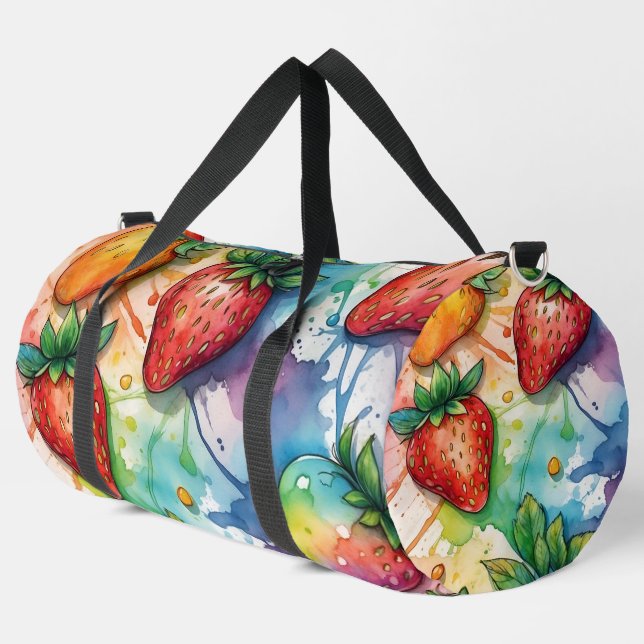 Rainbow Colourful Strawberries Strawberry Duffle Bag (Left Corner)