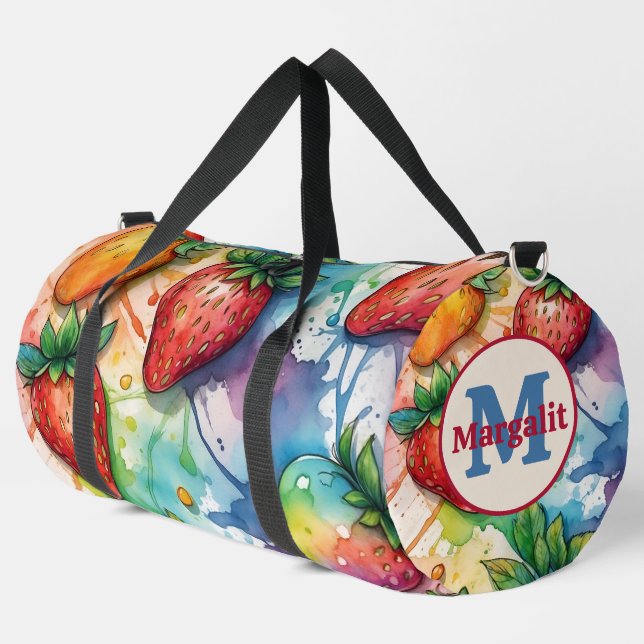 Rainbow Colourful Strawberries Strawberry Duffle Bag (Left Corner)