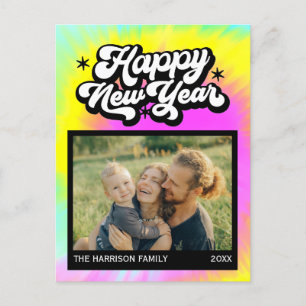 Rainbow Colourful Tie Dye Happy New Year Photo  Postcard