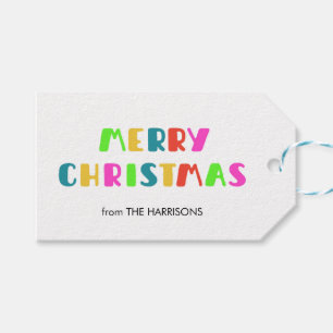 Rainbow Colourful Typography Merry Christmas Gift Tags