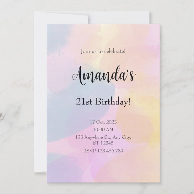 Rainbow Colourful Watercolor Any Age Birthday Invitation (Front)