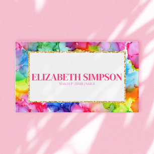 Rainbow Colourful Watercolor Ink Modern Chic Business Card