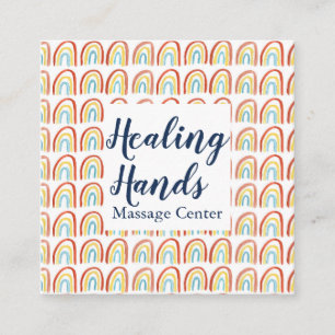 Rainbow Colourful Watercolor Massage Therapy Heal Square Business Card
