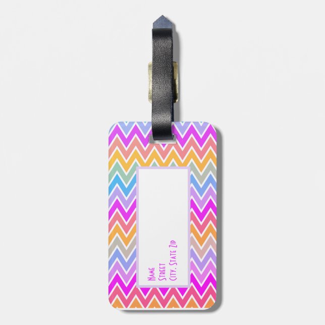 Rainbow Colourful Zigzag Chevron Monogrammed Luggage Tag (Back Vertical)