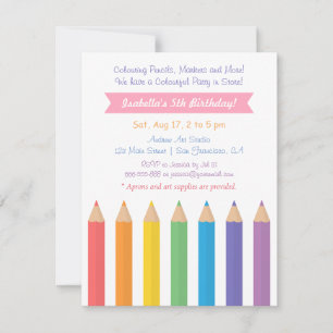 Rainbow Colouring Pencils Arts Kids Birthday Party Invitation