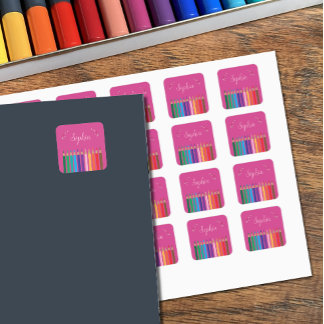 Rainbow colouring pencils girl school sticker