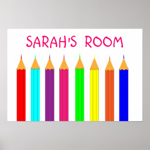 Rainbow Colouring Pencils Kids Name Picture Poster