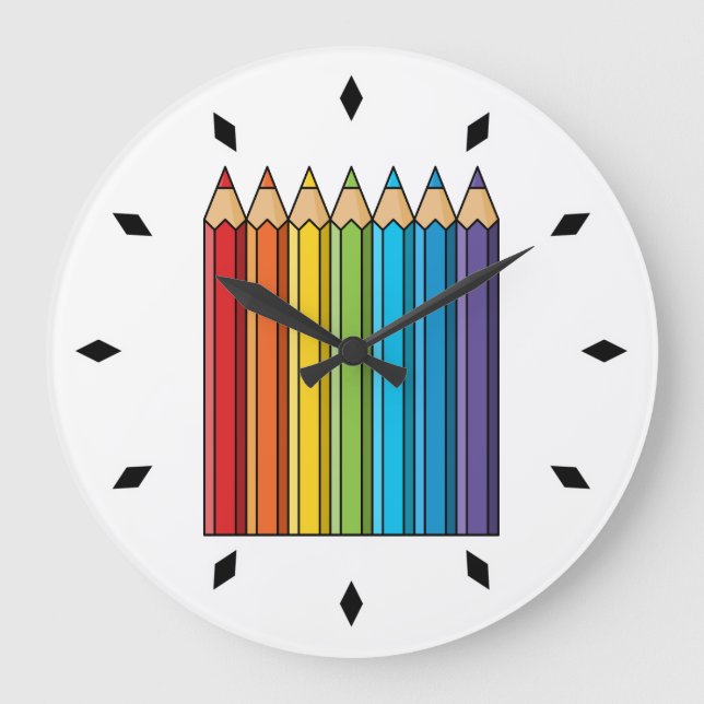 Rainbow Colouring Pencils Large Clock (Front)