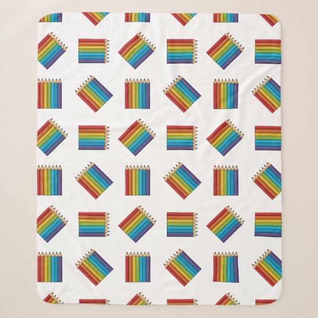 Rainbow Colouring Pencils Sherpa Blanket (Front)