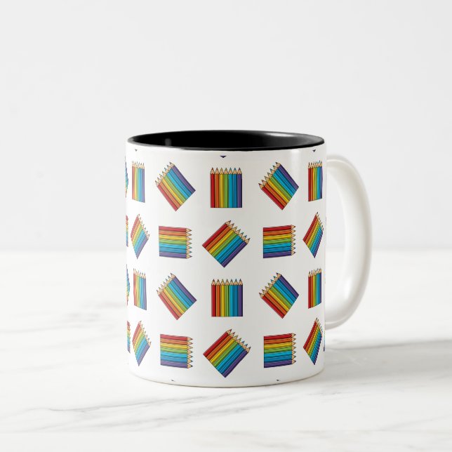 Rainbow Colouring Pencils Two-Tone Coffee Mug (Front Right)