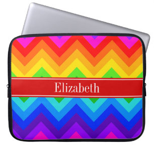 Rainbow Colours #2 LG Chevron Brt Red Name Laptop Sleeve