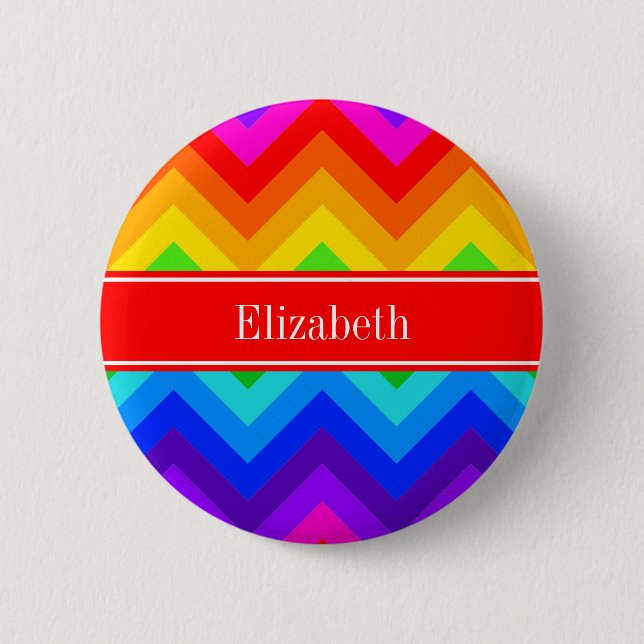 Rainbow Colours #2 LG Chevron Brt Red Name Monogra 6 Cm Round Badge (Front)