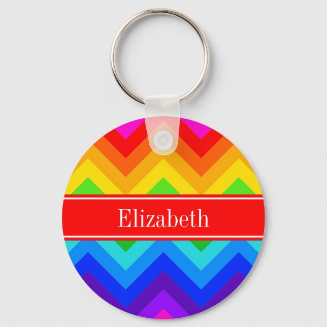 Rainbow Colours #2 LG Chevron Brt Red Name Monogra Key Ring (Front)