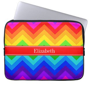 Rainbow Colours #2 LG Chevron Brt Red Name Monogra Laptop Sleeve