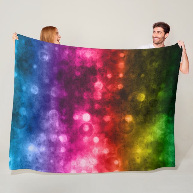 Rainbow Colours Abstract Bokeh Design Fleece Blanket (In Situ)