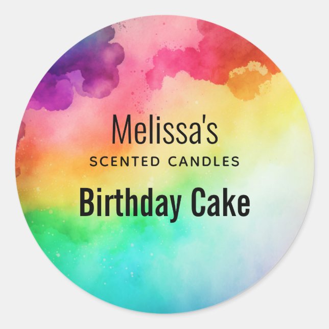 Rainbow Colours Abstract Design -  Candle Business Classic Round Sticker (Front)