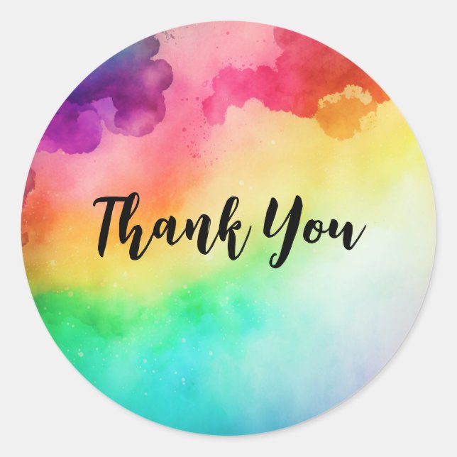 Rainbow Colours Abstract Design Thank You Classic Round Sticker (Front)