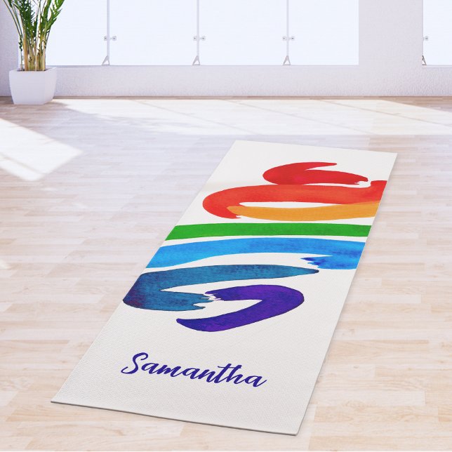 Rainbow Colours Abstract Watercolor Name Monogram Yoga Mat (Creator Uploaded)