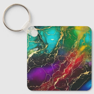 Rainbow Colours Alcohol Ink Tote Key Ring