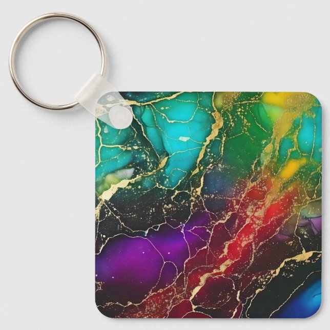 Rainbow Colours Alcohol Ink Tote Key Ring (Front)
