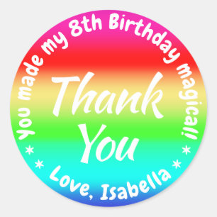 Rainbow Colours Birthday Party Girl Thank You Favo Classic Round Sticker