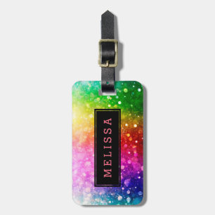 Rainbow Colours  Bokeh Glitter Texture Luggage Tag