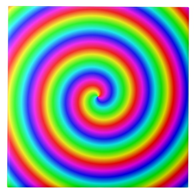Rainbow Colours. Bright and Colourful Spiral. Tile (Front)