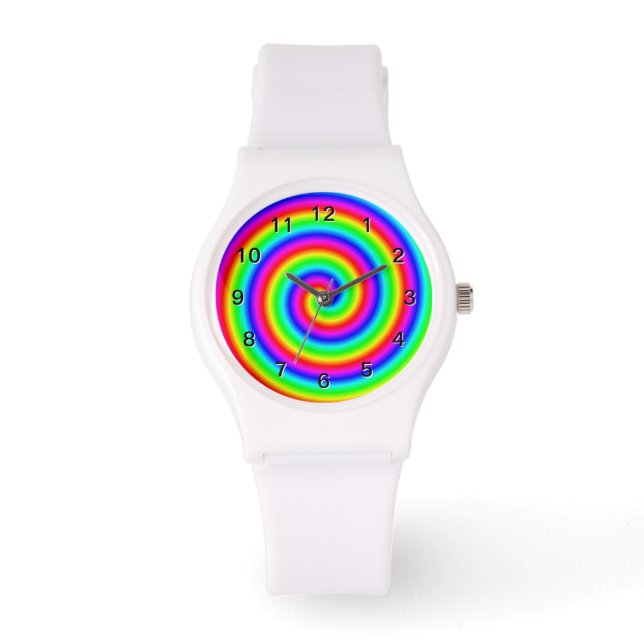 Rainbow Colours. Bright and Colourful Spiral. Watch (Front)