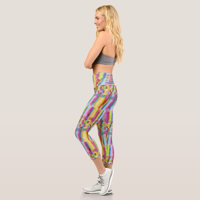 Rainbow colours bright sparkling vibrant sunny capri leggings (Left)