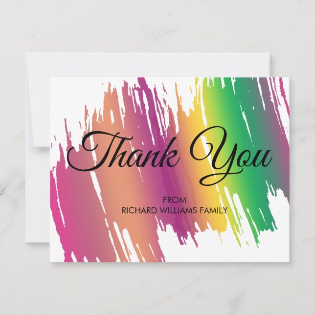 Rainbow Colours Brushstroke Bridal Shower Thank Yo Thank You Card (Front)