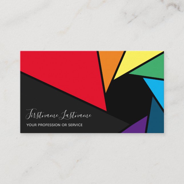 Rainbow colours camera aperture for Photographers Business Card (Front)