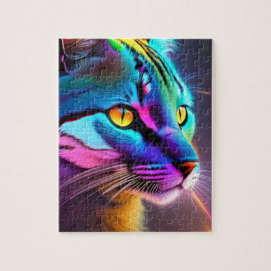 Rainbow Colours Cat With Neon Lights, Colourful Ca Jigsaw Puzzle