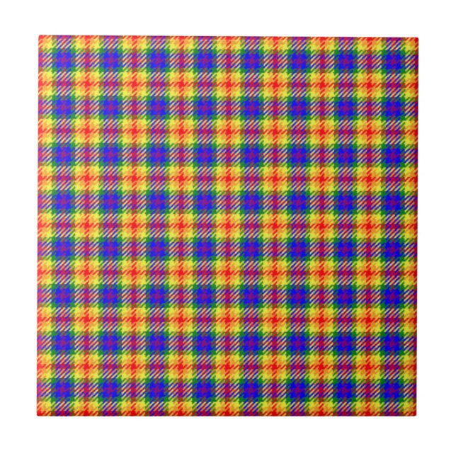 Rainbow Colours Clan Hunting Tartan Plaid Pattern Tile (Front)
