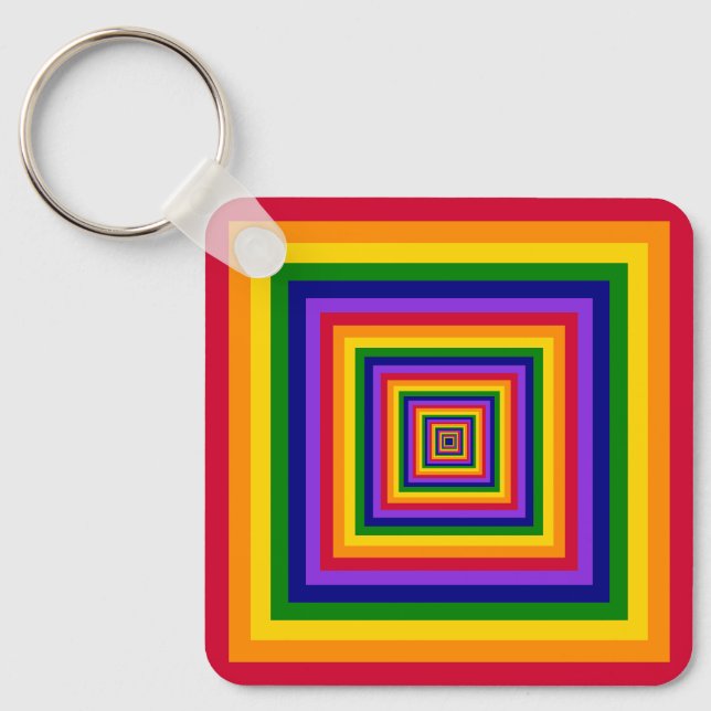 Rainbow Colours Combination / Mix of Nested Square Key Ring (Front)