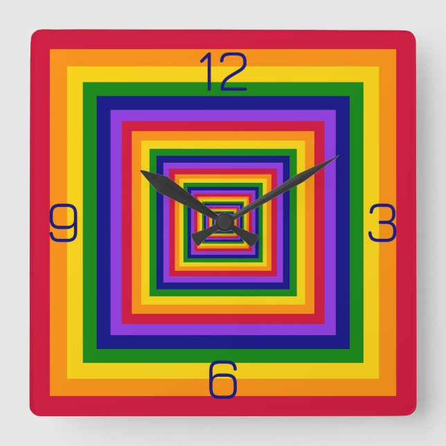Rainbow Colours Combination / Mix of Nested Square Square Wall Clock (Front)