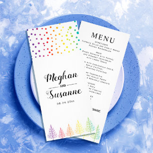 Rainbow colours confetti and trees wedding rack card