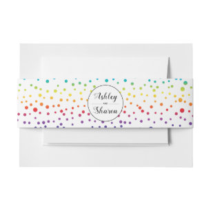 Rainbow colours confetti gay lesbian wedding invitation belly band