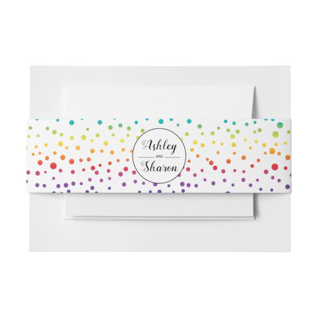 Rainbow colours confetti gay lesbian wedding invitation belly band (Front Example)