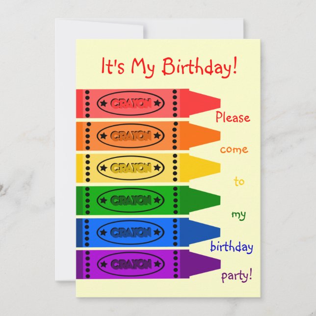 Rainbow Colours Crayons Birthday Party Invitation (Front)