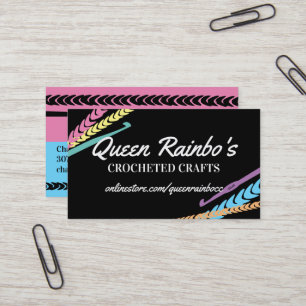 Rainbow colours crochet hook yarn stitches business card