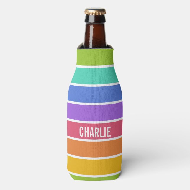 Rainbow Colours custom monogram bottle coolers (Bottle Front)