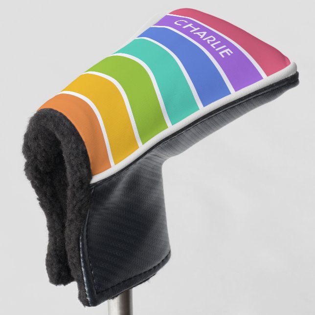 Rainbow Colours custom monogram putter cover (3/4 Front)